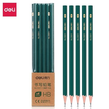 得力(deli)书写铅笔学生2B铅笔六角笔杆素描绘图铅笔 六角绿杆HB铅笔(10支)单盒装 33311 HB