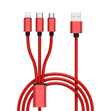 惠寻（HXUN） 三合一充电线一拖三编织苹果安卓Type-C通用快充  【一件装】红色JSBT