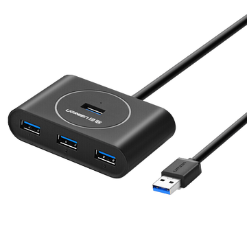 绿联（UGREEN）USB分线器3.0 高速扩展4口HUB集线器延长线 电脑笔记本一拖四多接口转换器 黑色  4口HUB集线器 0.25米
